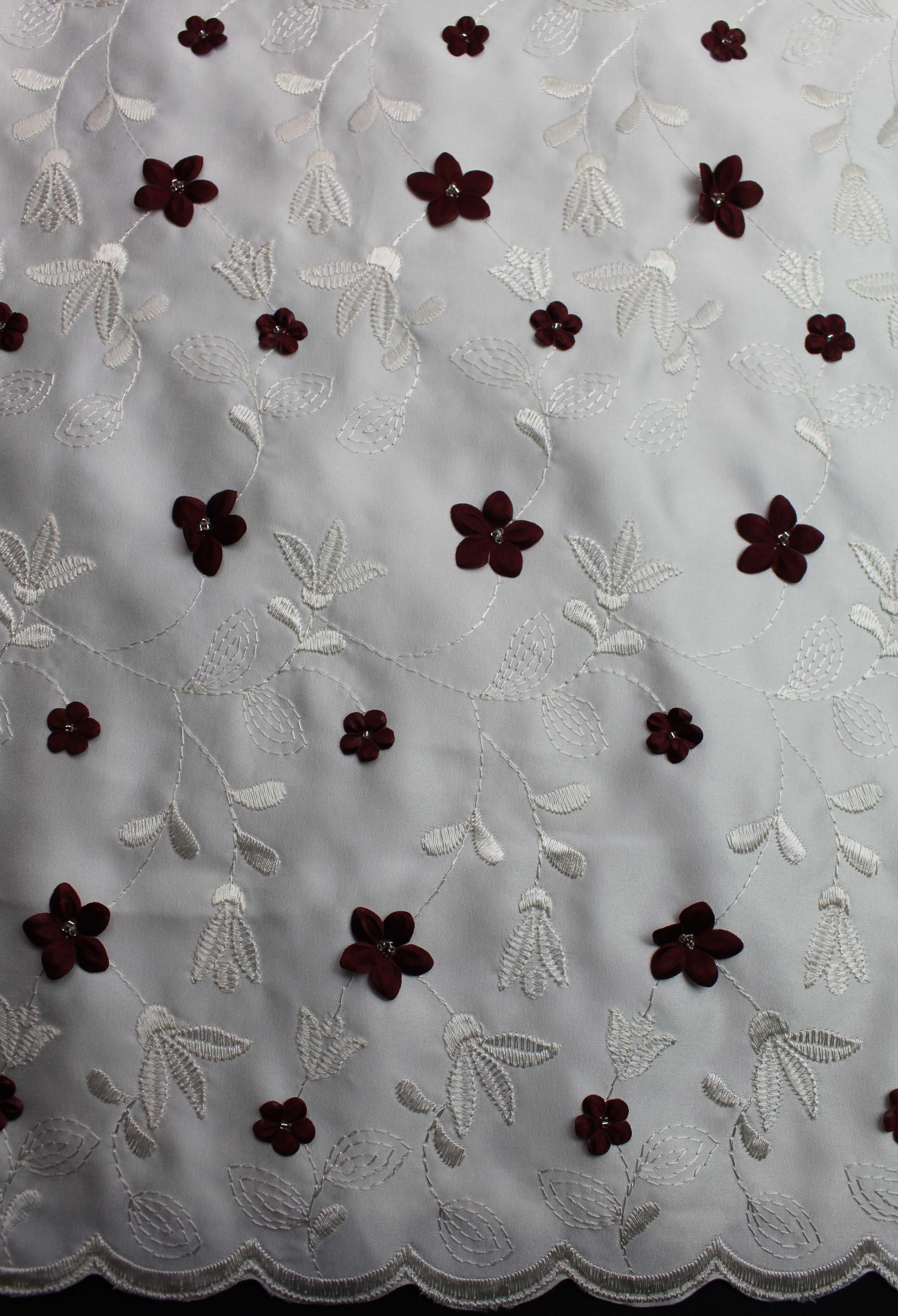 POLY EMBROIDERED RAISED FLOWER DUCHESS - IV/DK WINE